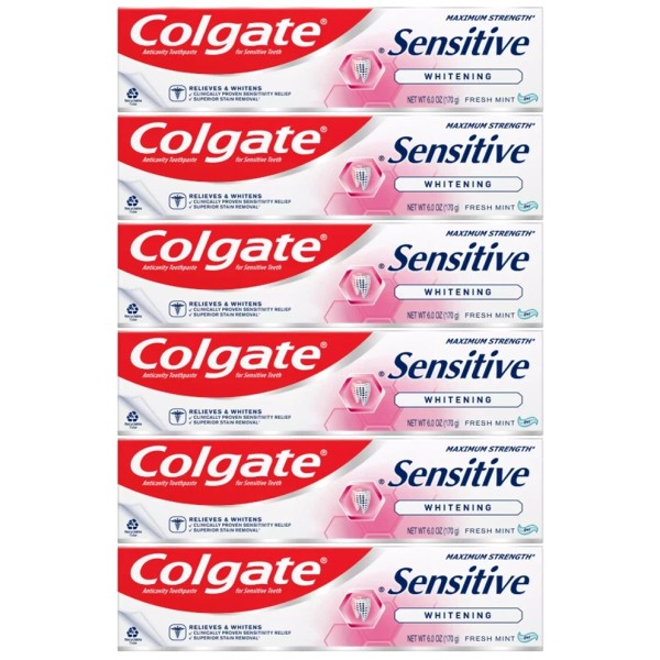 Colgate Sensitive Maximum Strength Whitening Toothpaste Fresh Mint Gel 6oz-6Pack