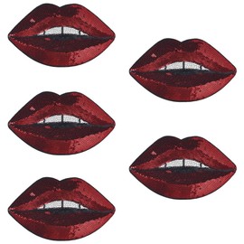 CABODYALS 5Pcs 161 x 102MM Glitter Red Lip Patches Sew on Sequins Sexy Mouth Patch Iron on Bling Large Kiss Embroidered Repair Applique Bulk for Sewing Making Clothes Jeans Shirt Valentines Diy Supply