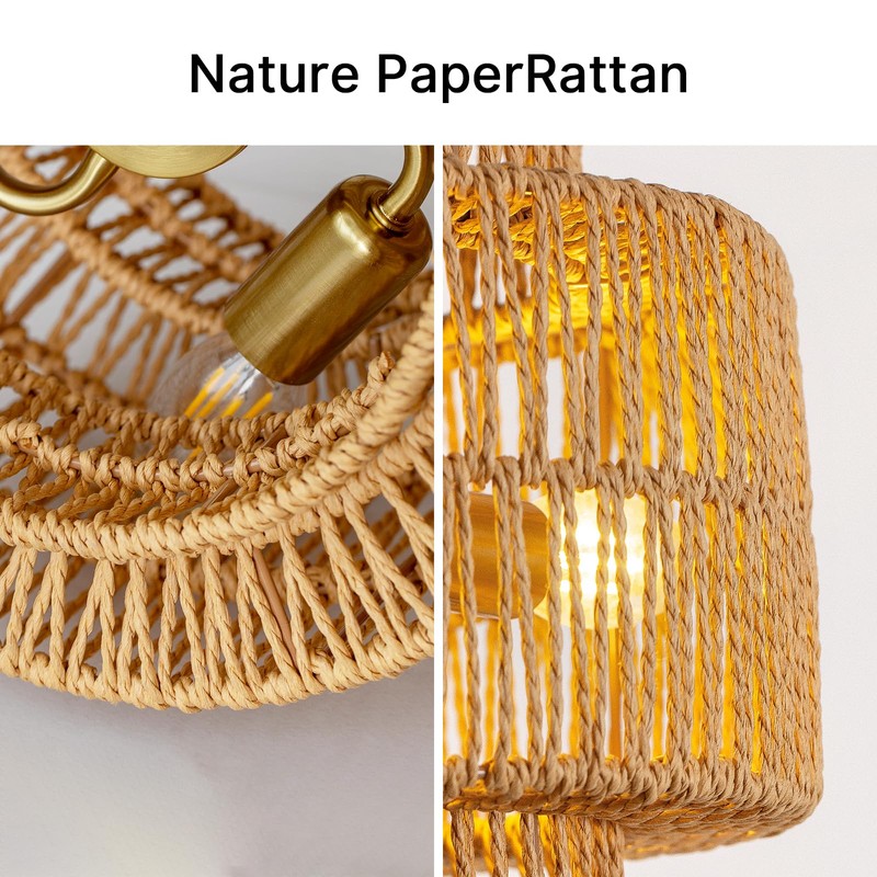 MODIVO Boho Rattan Pendant Light for Kitchen Island & Dining