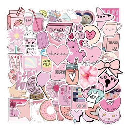 Rosa Cute Feliz Divertido Aesthetic Lindo 50 Calcomanías Stickers PVC Vs Agua Stickers Variados Sin Repetir Impermeables Removible Diseños Únicos para Electrónicos, Laptops, Termos, Celulares