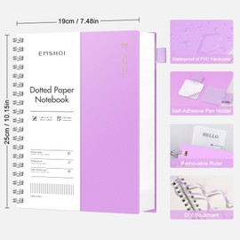 EMSHOI Notebook B5 Dotted Bullet Dot Journal Spiral Notebooks 300 Pages/150 Sheets 100gsm Thick Paper PVC Hard Cover for Women Men Office School Writing 19 x 25 cm - Purple