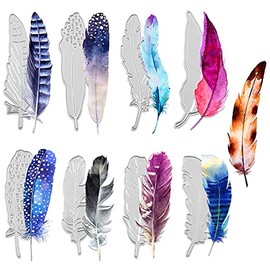 9 Pieces Feather Cutting Dies Feather Embossing Stencil Scrapbooking Steel Craft Die Cut Metal Cutting Dies for Album Photo Paper Card Making Decorative DIY Crafts