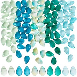AHANDMAKER 100 Pcs Teardrop Czech Glass Beads, 5 Colors Transparent Crystal Beads with Glitter Water Drop Loose Pendants Beads for DIY Necklace Earring Bracelet Jewelry Making, Blue&Green