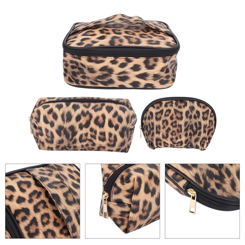 3pcs Makeup Cosmetic Storage Bag PU Leather Waterproof Zipper Closure