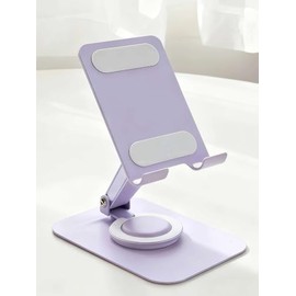 Soporte giratorio de metal sólido de 360° para teléfono y tablet, soporte plegable de computadora, negro, metal y silicona (morado)