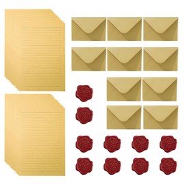 Vintage Writing Paper with Envelope, Set Vintage Writing with 10 Envelopes Retro 20 Love Letter Paper B5 and 10 Wax Seal Stickers Beautiful Writing Paper for Wedding Invitation Greeting Cards