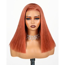Arabella 5x6 Glueless Bob Wigs Human Hair Ginger Orange Lace Front Wigs Human Hair 210% Density Pre Everything Glueless Wig Human Hair Pre Cut Pre Plucked Pre Bleached (14 Inch, 5x6 Straight Wig)