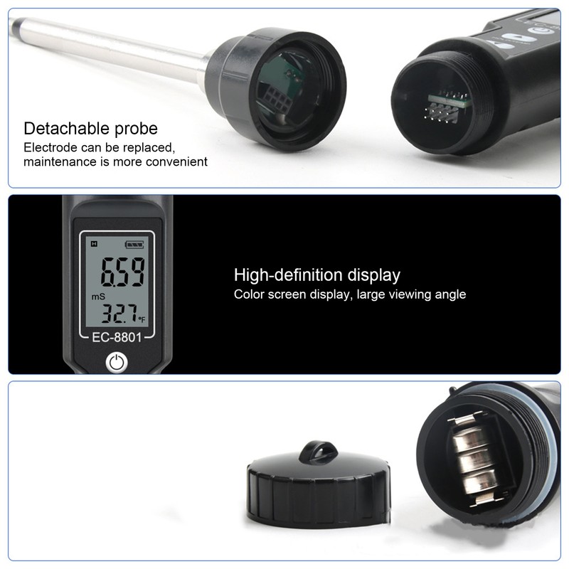 EC Tester with LCD Display Soil Conductivity Temperature Meter for