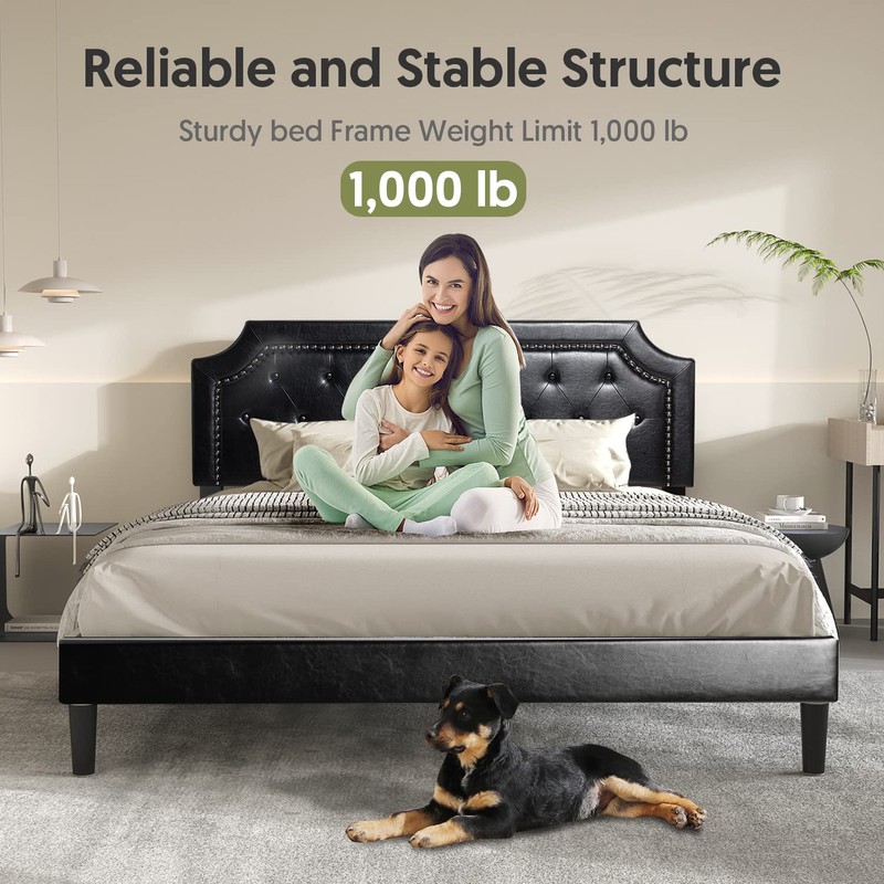 BONSOIR Bed Frame Upholstered Low Profile Platform Bed with Tufted