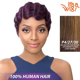 it's a Wig! - it's a Cap Weave! 100% Human Hair Full Wig Side Lace Part - HH NUNA (P4/27/30 - Med Br2730 - Dark Root/Off Black/Blonde/Auburnown/Honey Blonde/Auburn)