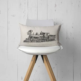 Vintage Retro Train Locomotive Throw Pillow Case, Train Decor, Gift for Rail Fans, Husband, grandpa, Train Enthusiast Gift, Train Themed Room Decor, 20 x 12 Inch Linen Cushion Cover for Sofa Couch Bed