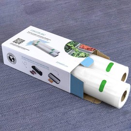 Cecotec Confezione da 2 rotoli per sigillatrice sottovuoto Superficie goffrata, lunghezza 6 metri, consente di realizzare sacchetti di dimensioni personalizzate, senza BPA (larghezza 20 cm)