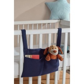 Aaricon Baby Bedside Hanging Storage Bag,2 Pockets Organizer for Baby Cribs and Toys (Blue)