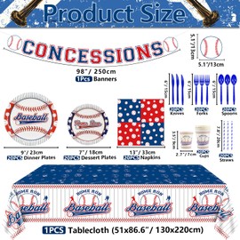 162Pcs Baseball Party Decorations Includes Baseball Plates, Napkins, Tablecloth, Cups, Concessions Banner for Sports Baseball Party Baseball Birthday Party Supplies，Serve 20