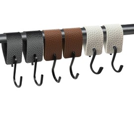 Chenyell Leather S Hooks, Camping Hooks, Multifunctional Hooks, Metal S-shaped Hooks for Hanging, Pram Hooks for Coat, Handlebar Hooks for Coat, 3 x 12.5 x 2.5 cm (Multicoloured Pack of 6)