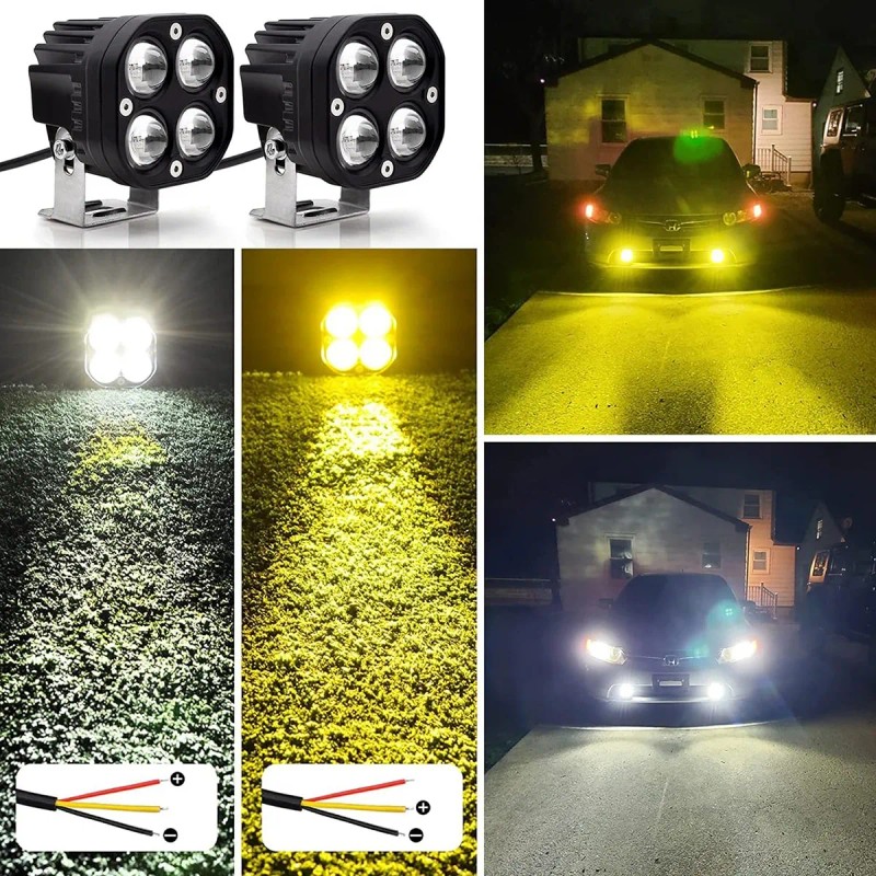 Par Faros De Lupa Led Luz Doble Color Para Moto