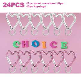 Lorsum 12Pcs Heart Carabiner, Heart Shaped Carabiner Clip for Keychain with Keyring, Aluminum Snap Hook Clip, Cute Carabiner, 6Pcs Pink, 6Pcs Silver and 12Pcs Flat Key Rings