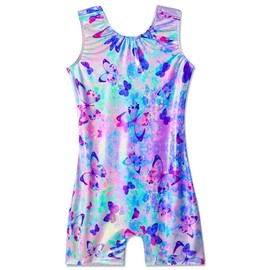 Domusgo Kids Girls Gymnastics Leotard Size 5-6 Years Old Tumble Bodysuits Violet Blue Butterfly Practice Bodysuits