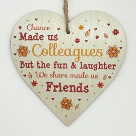 Second Ave Chance Made Us Colleagues Flower Wooden Hanging Heart Home Friend Friendship Sign Plaque