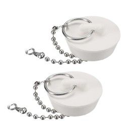 sourcing map 2Pcs Rubber Drain Stopper with Chain and Hanging Ring, Bathtub Drain Plug Fits 1 1/4 Inch, Rubber Sink Stopper Drain Plug for Bathtub, Kitchen and Bathroom, White