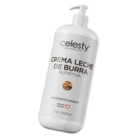 CELESTY | Crema Hidratante - Leche de Burra Nutritiva 1L | Crema Corporal con Extractos Naturales para Todo Tipo de Piel | Ideal para Cuidado de la Pi