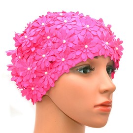Medifier Swim cap Multi-layer Floral Petals Retro Style Bathing Caps for Women Pink