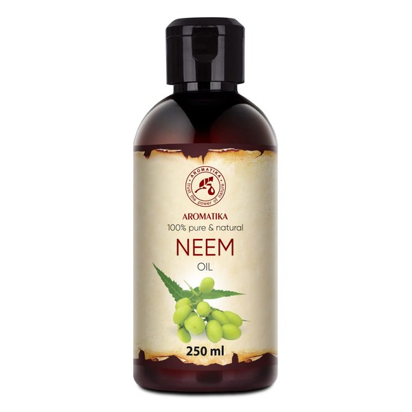 AROMATIKA Neem Oil 250ml - Cold-Pressed 100% Virgin Neem Oil - Body Care Neem Oil - Hair Niem Oil - Neem Oil for Skin - Neem Oil for Gardens