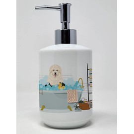 Caroline's Treasures WDK5793SOAP Old English Sheepdog in Bathtub Ceramic Soap Dispenser Hand Soap Dispenser Pump Bottles for Bathroom Kitchen, Empty Refillable Liquid Soap Container