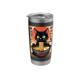 Cat Eating Ramen Noodles Japanese Kawaii Cat Stainless Steel Insulated Tumbler