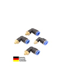 Pneumatic Angle Plug Fitting 90° M6 to 6 mm IQS, Pack of 4 Push In Compressed Air Connection Plug Connection (M6-6 mm)