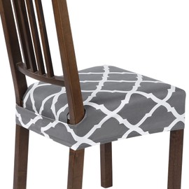 SearchI Stretch Dining Chair Seat Covers Set of 4, Soft Removable Washable Seat Covers for Dining Chairs, Dining Room Protector (Rear-Covered, Grey)