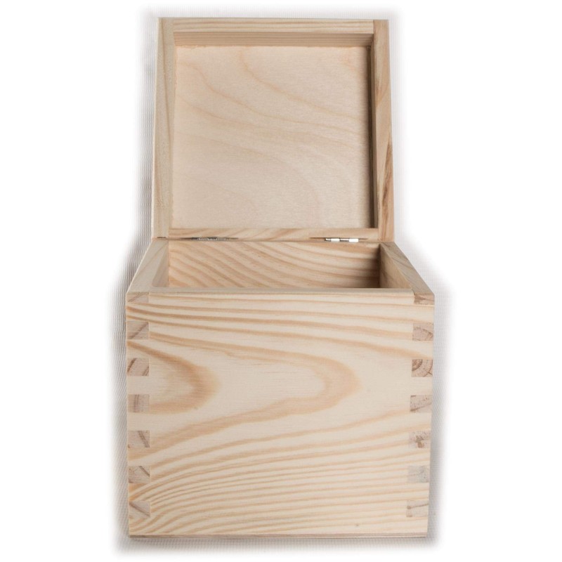 Small Square Cube Wooden Box with Lid | 13 x