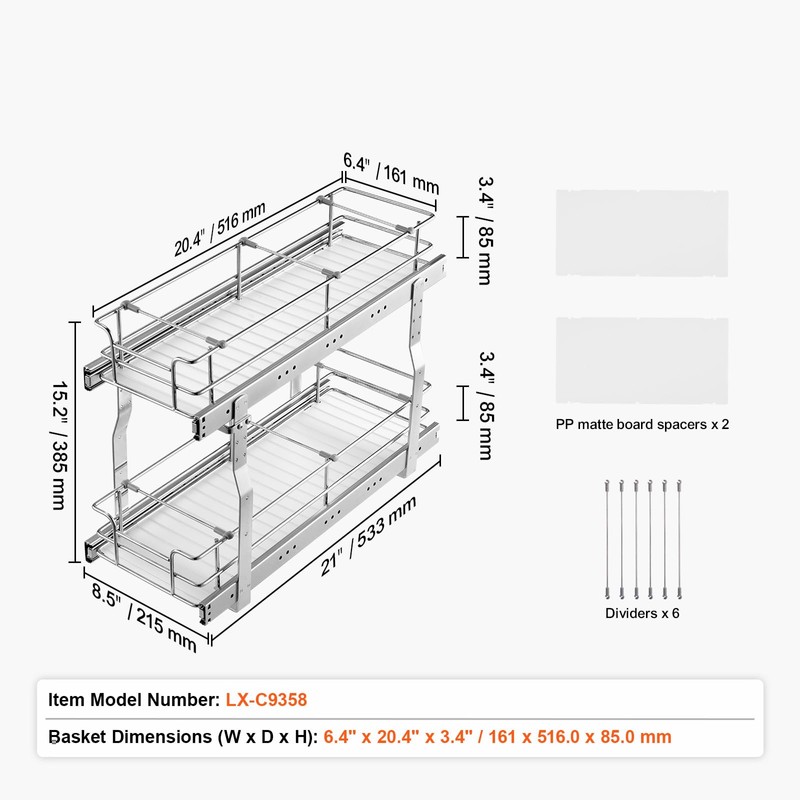 Happybuy 8.5"W x 21"D Pull Out Cabinet Organizer, Heavy Duty