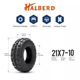 HALBERD Set 2 4PLY 21x7x10 ATV Tires Sport Quad 21x7-10 Heavy Duty All Terrain UTV Tyre