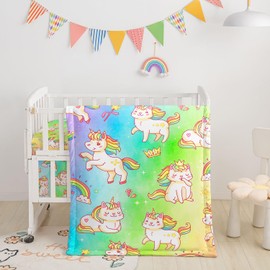 Datura home Crib Bedding Set,3pcs Nursery Crib Bedding with Comforter Crib Sheet & Crib Skirt,Watercolor Butterfly Printed Nursery Bedding for Baby Boys and Girls(Butterfly Purple)
