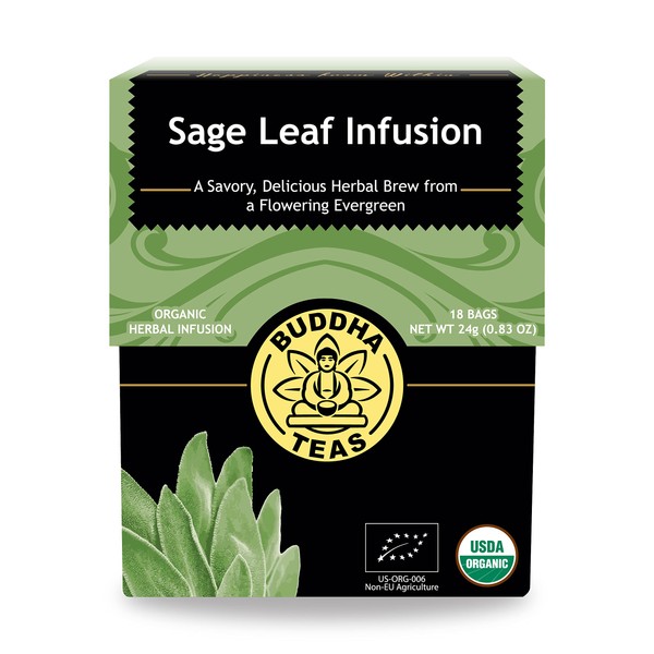 Buddha Teas Organic Sage Leaf Tea - OU Kosher, USDA Organic, CCOF Organic, 18 Bleach-Free Tea Bags