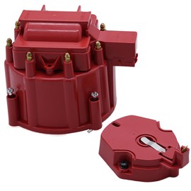 Red HEI Distributor Cap and Rotor Kit for Chevy SBC 283 305 307 327 350 400 BBC 396 427 454 – Compatible with K549 Distributor – High-Performance Replacement Assembly