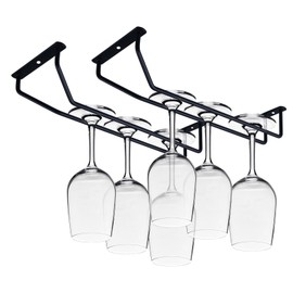 eastbao 10.6in black 2pack Wine Glass Rack Under Cabinet Shelf Glasses Holder Storage with Drying Stemware Rack Under Counter Wine Glass Holder Metal Hanger