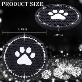 MEAJOO 4PCS Bling Car Cup Holder Coaster, Universal Dog/Cat Paw Auto Non-Slip Crystal Rhinestone Cup Holder Coaster, 2.75In Universal Non-Slip Recessed Car Interior Accessories (Black & White)