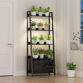 RVHOME 5-Tier Plant Stand Indoor with Grow Lights & Storage Drawer, 63" Extra Wide Wood & Heavy Duty Metal Plant Shelf, Sturdy Safety Design for Multiple Plants in Living Room, Bedroom, Patio, Balcony