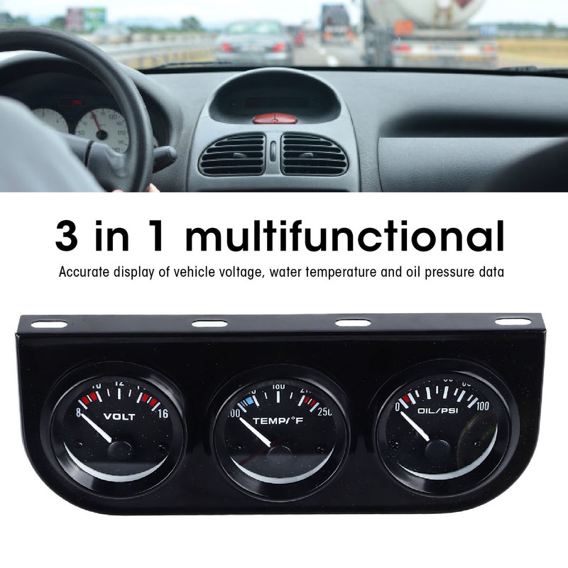 3 in 1 Car Triple Gauge Kit Multifunctional Mechanical Voltmeter