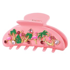 JERTOCLE Pink Flamingo Hair Claw Clip Nonslip Jeweled Crystal Flamingo Hair Clip Acetate Hair Jaw Barrettes Summer Beach Accessories Gifts