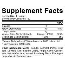 Vitamatic Sugar Free Vitamin D3-120 Pectin Based Gummies Great Taste - Healthy Bones, Mood & Immune System Function - Non-GMO - 120 Servings (1000 IU) - 2 Pack