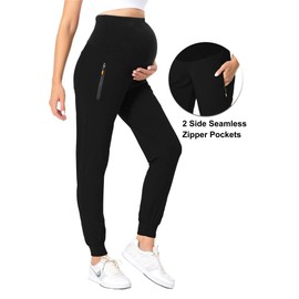 V VOCNI Maternity Jogger Pants Women's Quick Dry Lounge Scrub Joggers Pockets Sweatpants Casual Workout Clothes Black Small