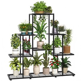 Ekisemio 5 Tier Metal Plant Stand - Heavy Duty Tall Flower Pot Holder Rack for Indoor Outdoor, Corner Display Shelf for Patio Balcony Living Room, Black