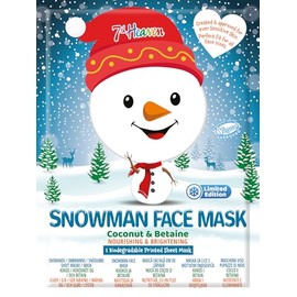 7th Heaven Snowman Face Mask – Face Mask Sheet with Coconut & Betaine – Sheet Mask to Nourish & Brighten Skin - Limited Edition