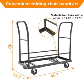 Folding Chair Cart with Wheels,300 LBS Load Heavy-Duty Metal Cart for 18 Chairs,Apply to Large Business Sessions