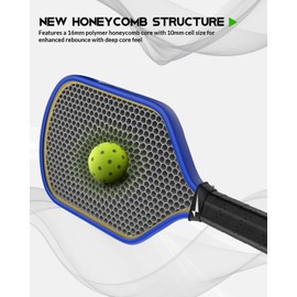 Warping Point Rhythm 16mm Carbon Fiber Pickleball Paddle, Hybrid Pickel Ball Racket for Power & Control, New 10mm Wide Honeycomb Core, Durable Friction Surface for Maximum Spin, Blue