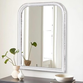 Rustic Wood Frame Hanging Bathroom Mirror Farmhouse White Modern Rectangle Mirror for Wall with Rounded Corners Bathroom Decor Mirrors for Bedroom Bathroom Living Room Vanity Hanging Wall Mirror