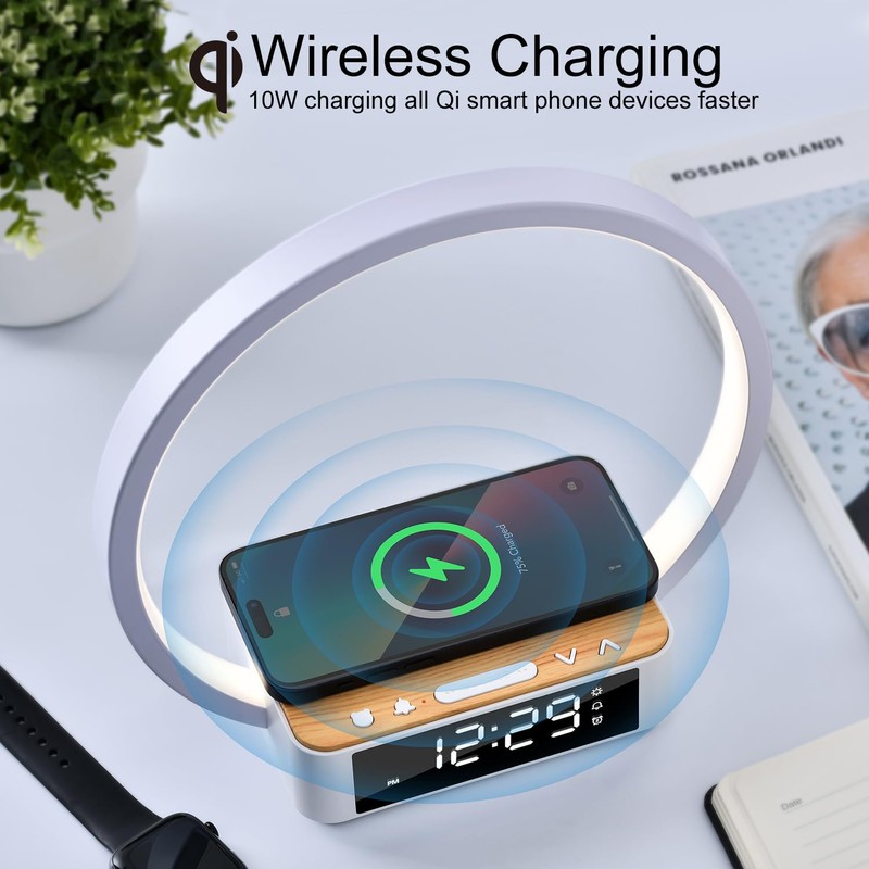 Morwealth LED Bedside Lamp Touch Dimmable with Charging Function, 10
